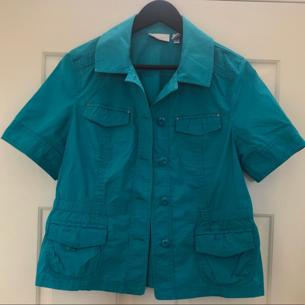 Chico’s Teal Short Sleeve Utility Jacket Size 0
